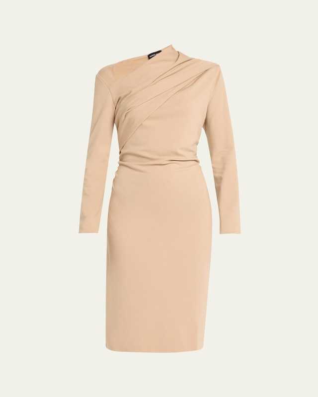 Asymmetric Long-Sleeve Jersey Dress